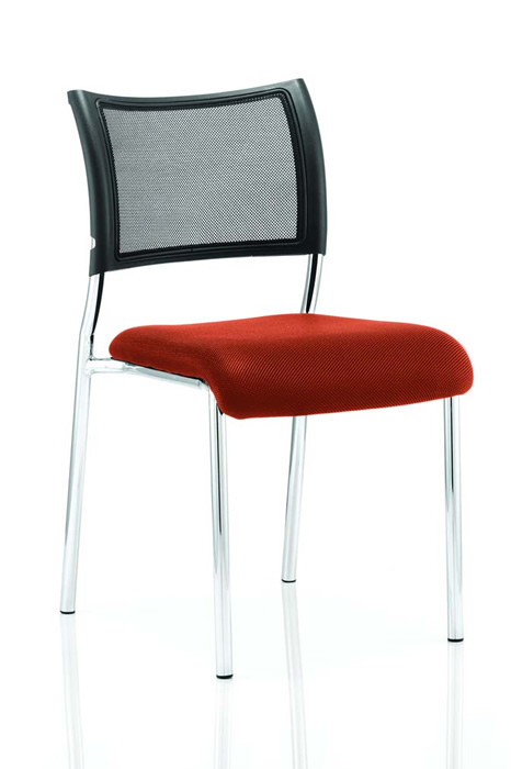 View Orange Fabric Deeply Padded Stacking Visitor Chair Stacks 4 HighRobust Chrome Frame Black Breathable Mesh Backrest Fully AssembledMelbourne information