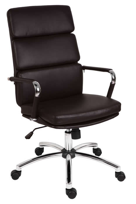 View Black Executive Modern Style Leather Office Chair Chrome Framed High Back Leather Home Office Chair Black Leather Computer Desk Chair information