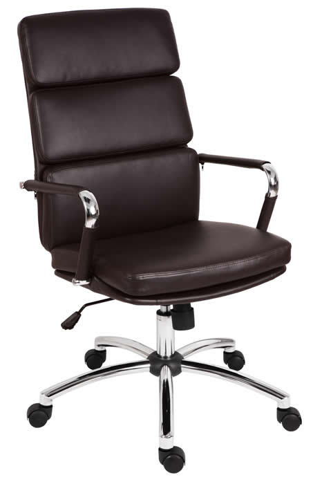 View Brown Executive Modern Style Leather Office Chair Chrome Framed High Back Leather Home Office Chair Brown Leather Computer Desk Chair information