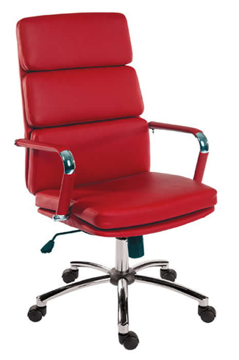 View Red Executive Modern Style Leather Office Chair Chrome Framed High Back Leather Home Office Chair Red Leather Computer Desk Chair information