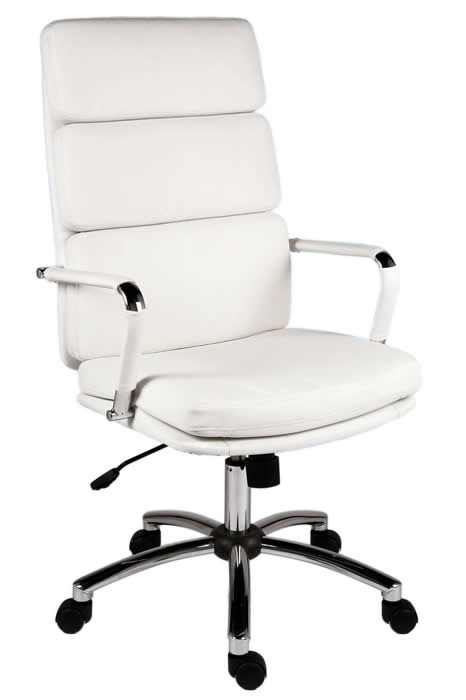 View White Executive Modern Style Leather Office Chair Chrome Framed High Back Leather Home Office Chair White Leather Computer Desk Chair information