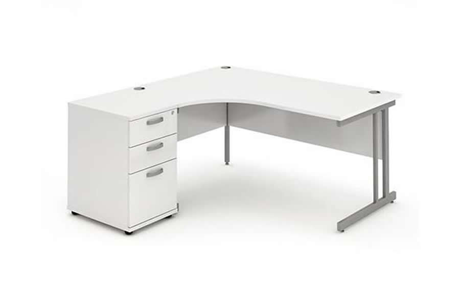 View White LShaped Corner Cantilever Desk With 3 Drawer Pedestal Polar information