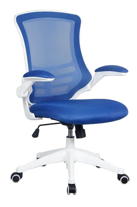 View Blue Mesh Ergonomic Office Computer Chair FlipUp Arms Suits Home Office White Chair Frame Padded Comfortable Seat Student Chair For Home information