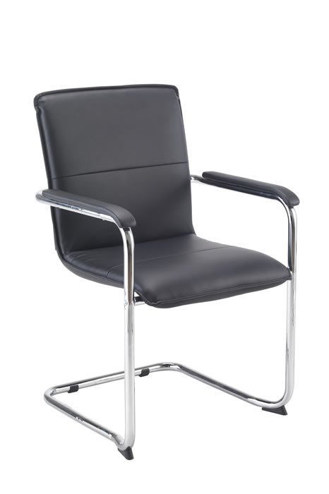 View Black Leather Modern Home Office Visitor Chair Deeply Padded Seat And Backrest Steel Chrome Frame Deeply Padded information
