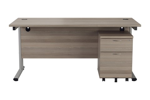 Kestral Grey Oak Promo Desk And Pedestal - 1800mm 2 Drawer Option White