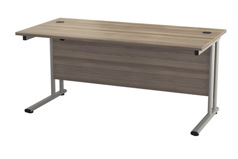 Kestral Grey Oak Rectangular Cantilever Desk - 1600mm Silver 600mm Deep 