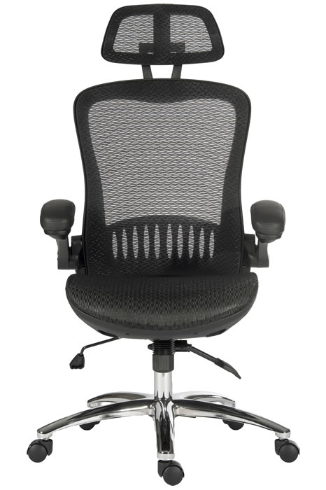 View Harmony Black High Back Mesh Office Chair Adjustable Headrest Breathable Mesh Seat Back Folding Arms MultiFunction Mechanism information