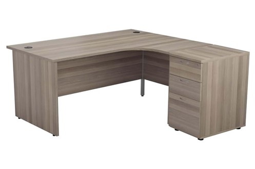 Grey Oak L Shaped Right Corner Desk 3 Drawer Pedestal 1600mm