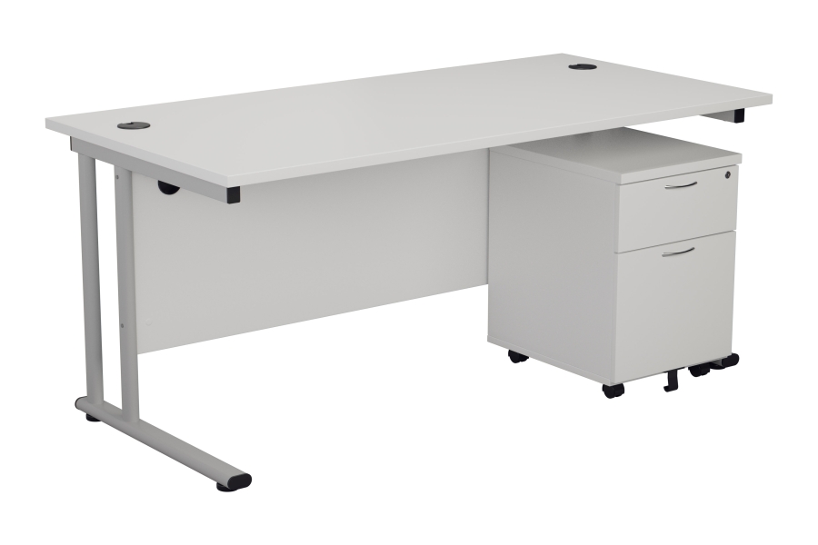 View White Rectangular Cantilever Office Desk With 2 Drawer Pedestal Combo 1400 1600 or 1800mm Wide 2 Leg Colours Kestral information