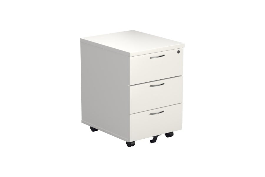 White 3 Drawer Office Mobile Pedestal - Lockable - Kestral