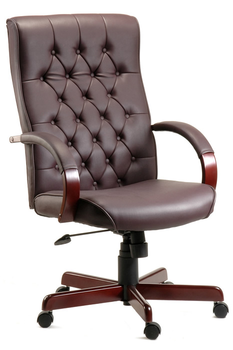 View Warwick Burgundy Leather Office Chair Traditional Buttoned Backrest Padded Seat Loop Padded Arms Reclining Seat Height Adjustment information