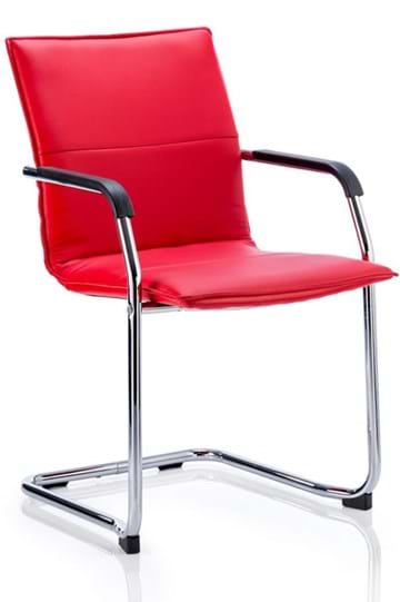 View Red Leather Stackable Visitors Chair Chrome Frame Companion information