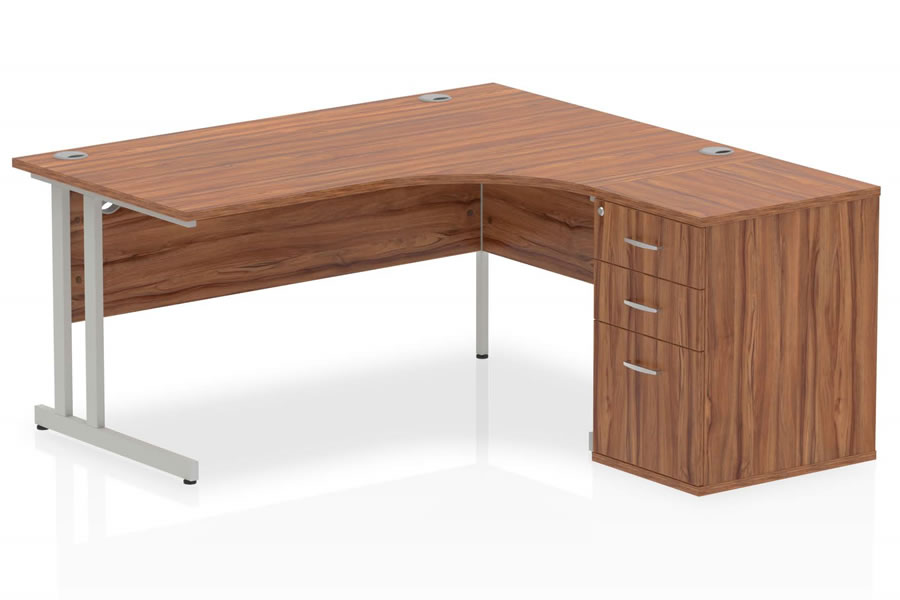 View Walnut LShaped Right Handed Cantilever Corner Office Desk 3 Drawer Pedestal 1600mm or 1800mm Nova information