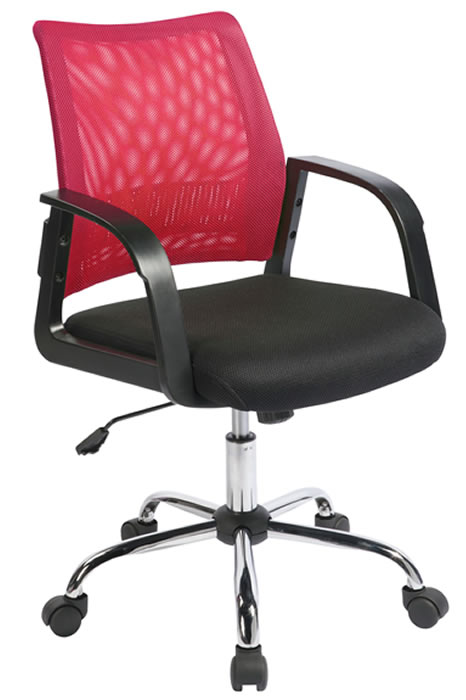 View Calypso Red Breathable Mesh Office Chair Fixed Armrests Seat Height Adjustable Deeply Padded Seat Chrome Swival Base information