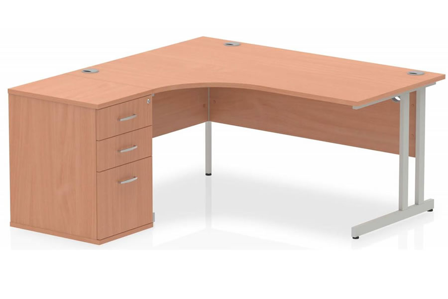 View Beech Finish 140cm x 120cm LeftHand L Shaped Corner Desk With Desk High Drawers Fully Locking Drawers 3 Cable Ports Impulse Crescent Desk information