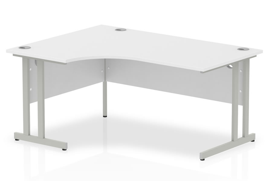 View White LShaped Left Corner Cantilever Desk Silver Legs 3 x Cable Ports Robust 25mm Top 1800x1200 Polar White Range information