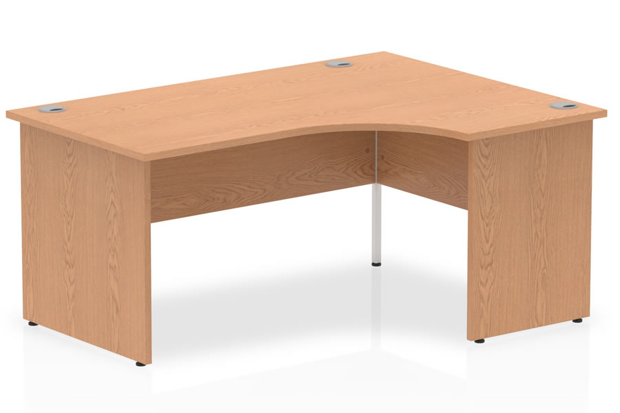 View Oak coloured L shaped corner panel end desk available in either left or right handed style with choice of 2 sizes 1600mm or 1800mm wide Robust 25mm information