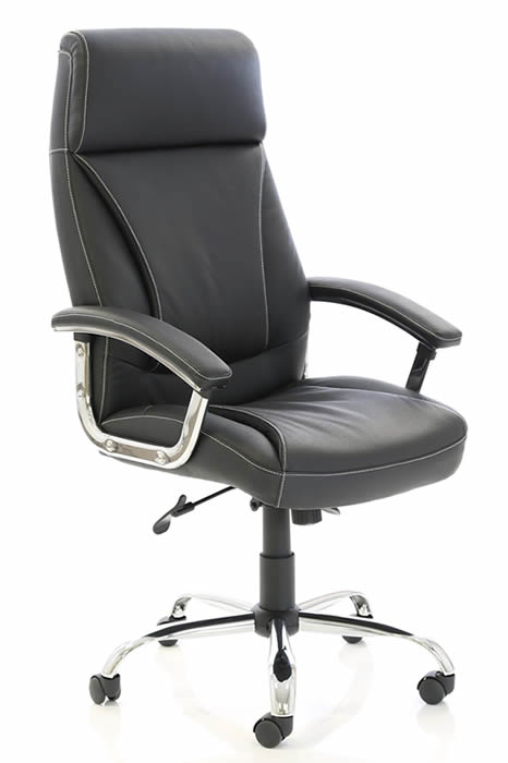 View Black Leather High Back Office Chair Padded Seat Armrest Chrome Swivel Base Home Office Student Computer Desk Chair Executive Office Cha information
