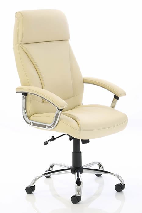 View Cream Leather High Back Office Chair Padded Seat Armrest Chrome Swivel Base Home Office Student Computer Desk Chair Executive Office Chai information