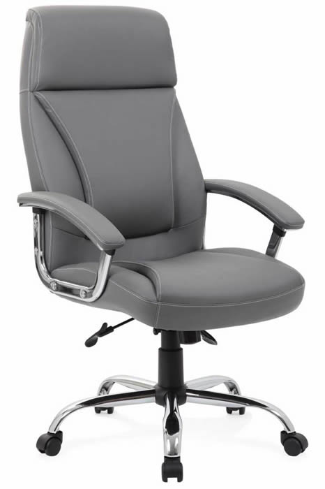 View Grey Leather High Back Office Chair Padded Seat Armrest Chrome Swivel Base Home Office Student Computer Desk Chair Executive Office Chair information