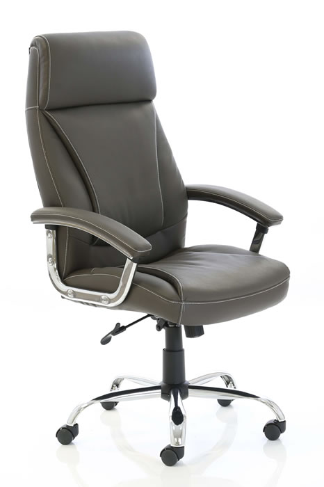 View Brown Leather High Back Office Chair Padded Seat Armrest Chrome Swivel Base Home Office Student Computer Desk Chair Executive Office Chair information