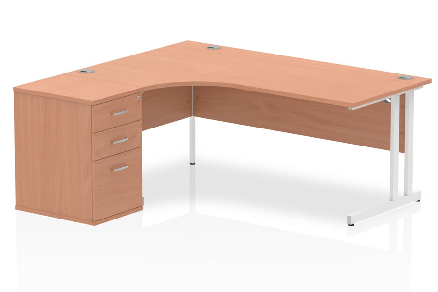 View Beech Finish 160cm x 120cm LeftHand L Shaped Corner Desk With Desk High Drawers Fully Locking Drawers 3 Cable Ports Impulse Crescent Desk information