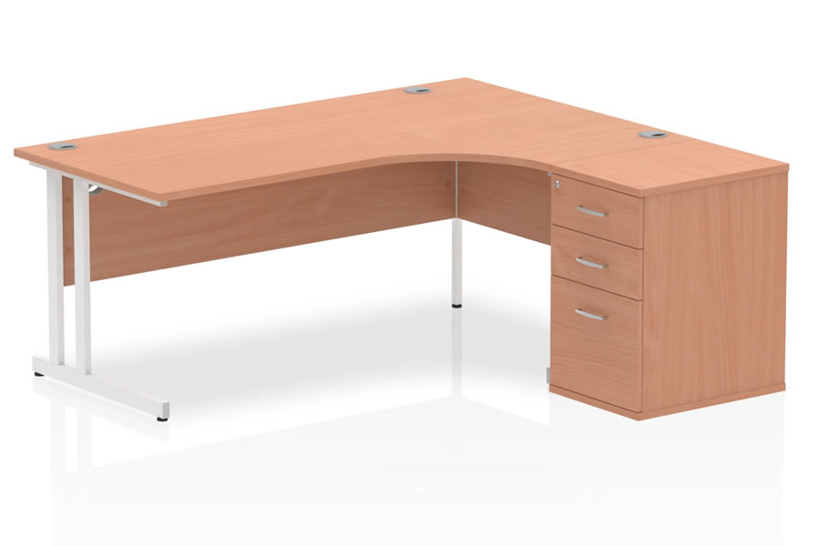 View Beech Finish 160cm x 120cm RightHand L Shaped Corner Desk With Desk High Drawers Fully Locking Drawers 3 Cable Ports Impulse Crescent Desk information