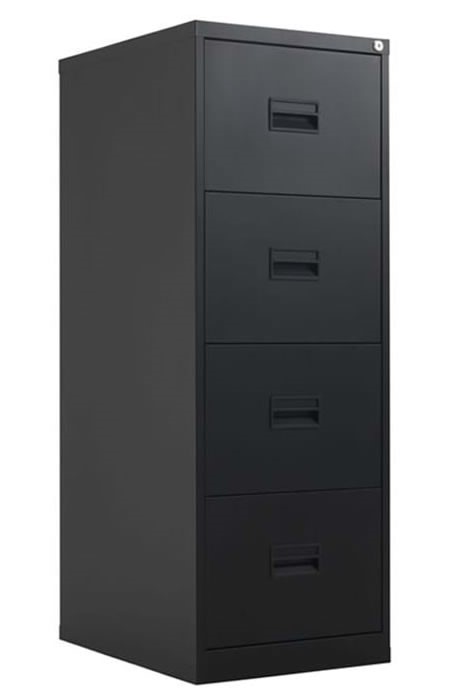 Four Drawer Metal Black Office Filing Cabinet - Locking - Anti Tilt