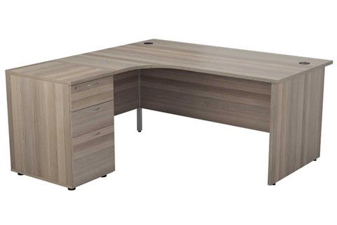 Kestral Grey Oak Corner Panel Desk And Pedestal - Left Handed 1600mm