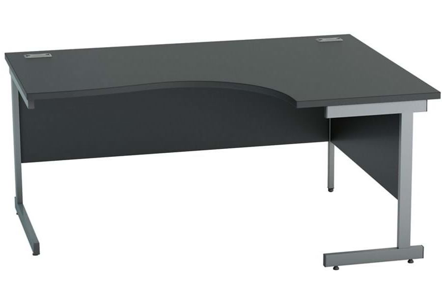 View Nene Black LShaped Corner Cantilever Office Desk Right Handed Modern Office Desk With Steel Grey Legs 1400mm x 1200mm 2 Cable Port Access information