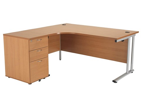 Kestral Beech Corner Desk And Pedestal - Left handed Silver 1800mm