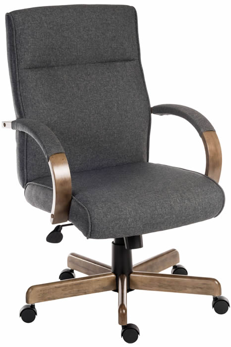 View Grey Fabric Home Office Chair Reclines Seat Height Adjustment Deeply Padded Seat Back Cushion Light Oak Wooden Frame Easy Glide Wheels information