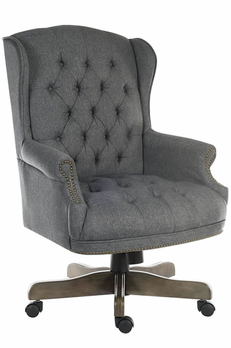Large Traditional Grey Fabric Office Chair - Button Tufted - Chairman