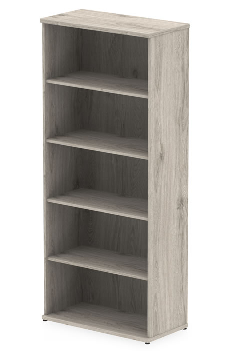 View Grey Oak Tall Home Office Study Bookcase 200cm Tall Four Fully Adjustable Shelves Levelling Feet Gladstone Impulse information