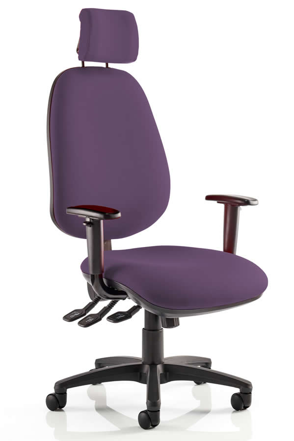View Purple High Back Lumber Support Office Chair Height Adjustable Backrest Adjustable Lumber Support Seat Slide Adjustable Arms Ergo Posture information