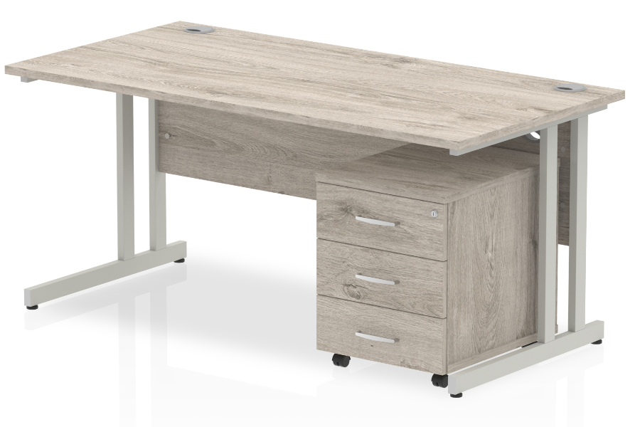 View Grey Oak Rectangular Cantilever Office Desk Pedestal Package Deal Gladstone information