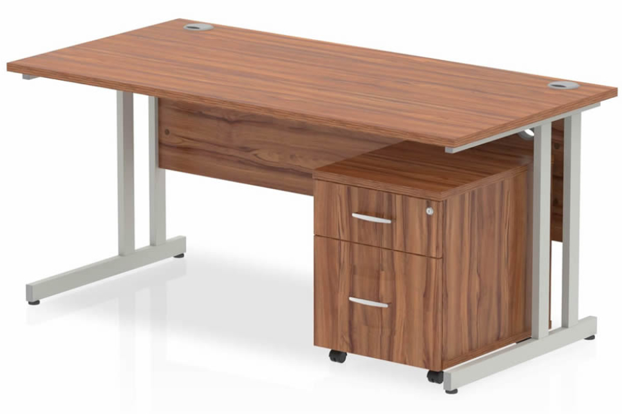 View Walnut Rectangular Cantilever Office Desk Pedestal Package Deal Nova information