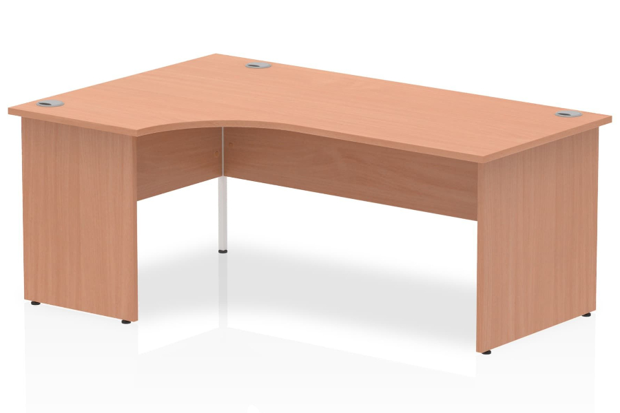 View Beech L Shaped Corner Desk Left Handed Panel End Beech Office Desk 1600 or 1800 3 x Cable Ports Price Point Range information