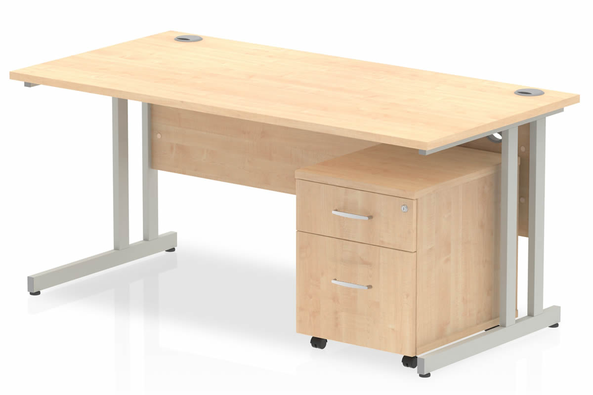 View Maple Rectangular Cantilever Office Desk 2 Drawer Pedestal Combo 1200 1400 1600 or 1800m Wide Solar information