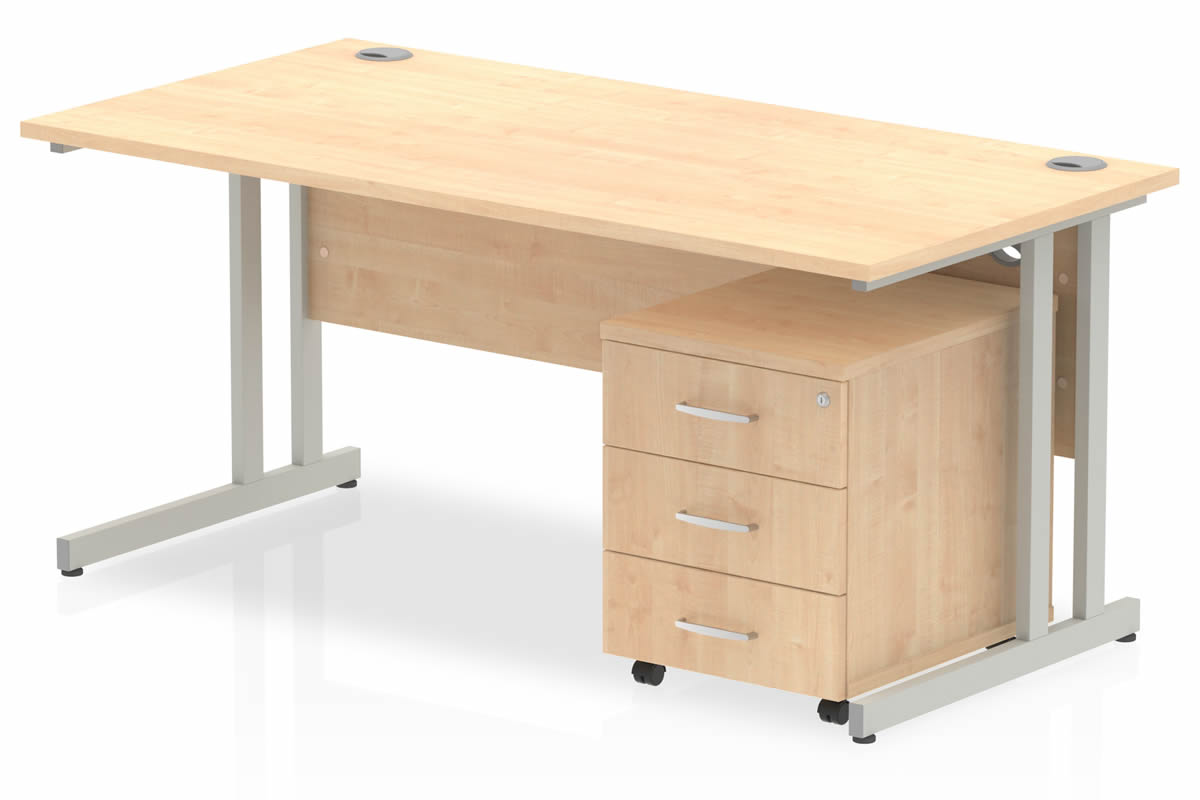 View Maple Rectangular Cantilever Office Desk 3 Drawer Pedestal Combo 1200 1400 1600 or 1800m Wide Solar information