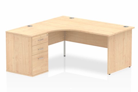 Solar Maple Corner Panel Desk And Pedestal - 1600mm Left Handed 