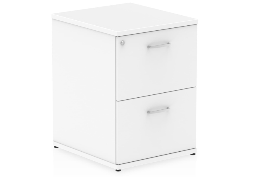 View White Two Drawer Wooden Filing Drawers Cabinet Fully Lockable Drawers 80cm Tall x 50cm Wide Levelling Feet Easy Glide Drawers Polar Range information