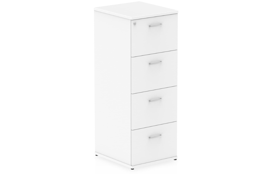 View White Wooden Four Drawer Filing Chest Cabinet Fully Extending Drawers Anti Tilt Mechanism Scratch Resistant Surface Polar information