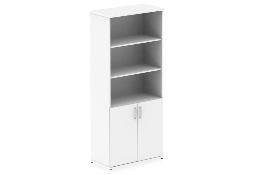 View White Tall Home Office Bookcase With Cupboard 2 Fully Adjustable Shelves Locking Base Cupboard Doors White Finish Polar information