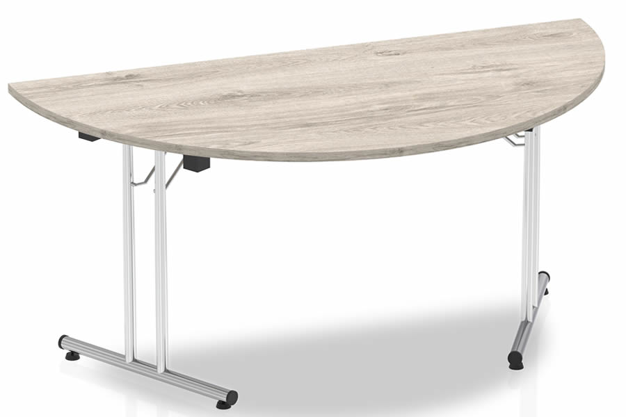 View Grey Oak Finish SemiCircular MultiPurpose Folding Meeting Table Chrome Base Fold For Easy Storage Scratch Resistant Surface Gladstone information