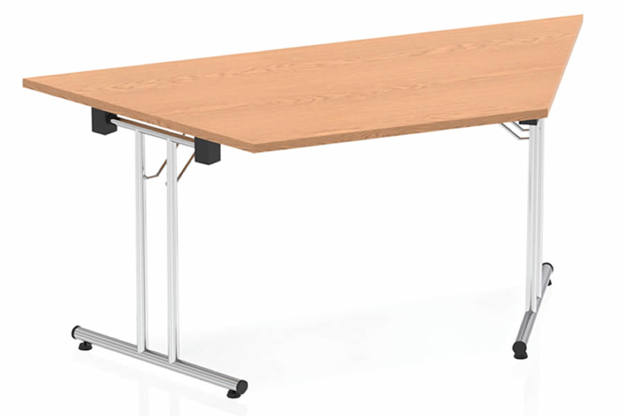 View oAK fINISH Trapezium Folding Meeting Table 160cm x 725cm Chrome Steel Folding Base Easily Stores 25mm Scratch Resistant Surface information