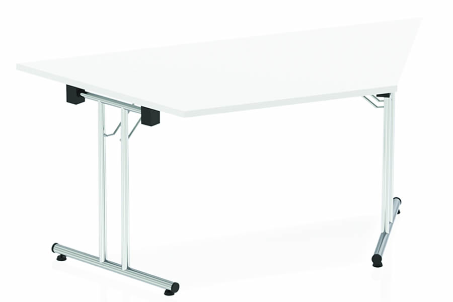 View White Trapezium Folding Meeting Table 160cm x 725cm Chrome Steel Folding Base Easily Stores 25mm Scratch Resistant Surface information