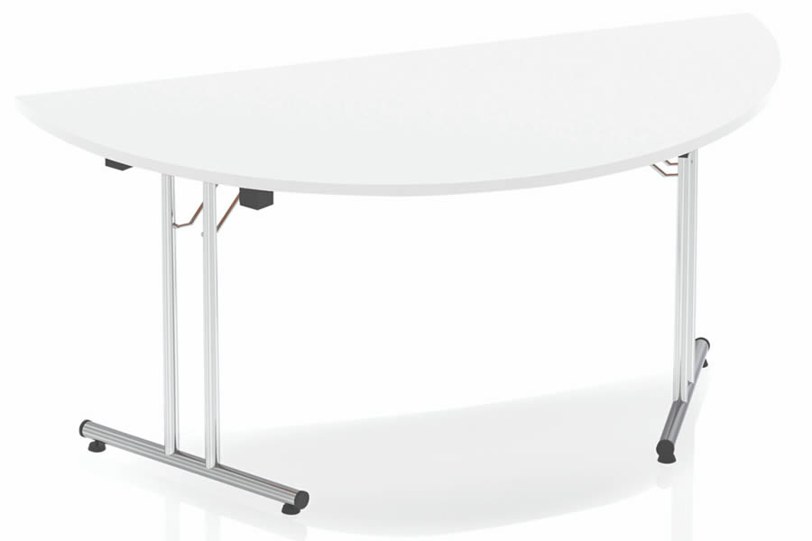 View White Finish SemiCircular MultiPurpose Folding Meeting Table Chrome Base Fold For Easy Storage Scratch Resistant Surface Polar information