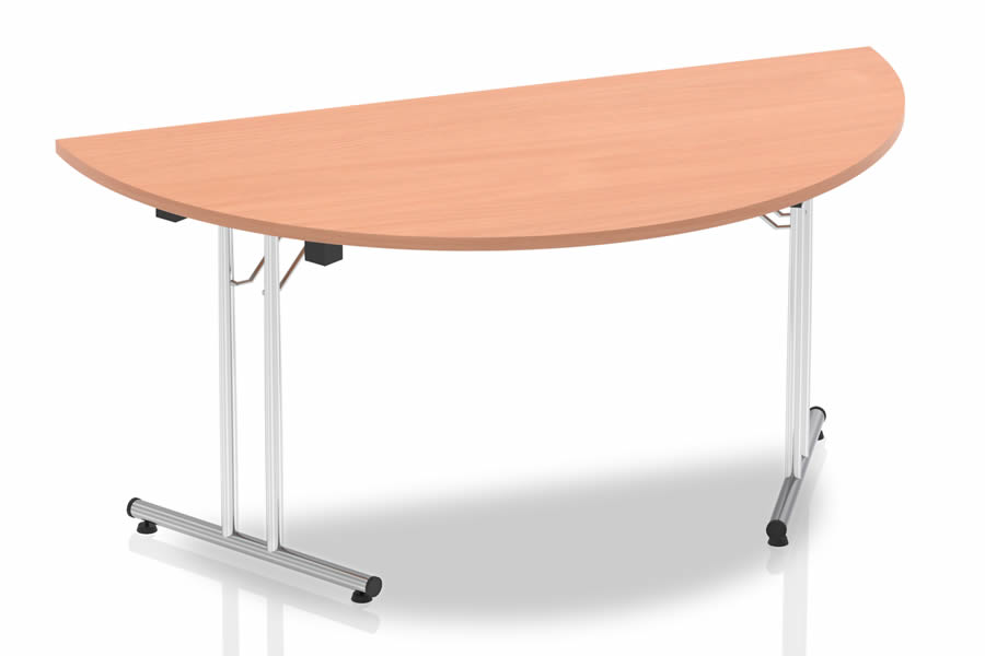 View Beech Finish 160cm SemiCircular MultiPurpose Folding Meeting Table Chrome Base Fold For Easy Storage Scratch Resistant Surface Price Point information
