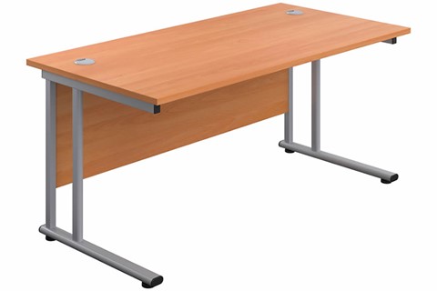 Kestral Beech Rectangular Cantilever Desk - 1600mm Silver Leg